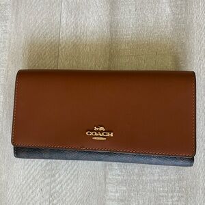 Coach Slim Trifold Wallet in Signature Canvas Brown Redwood NWT